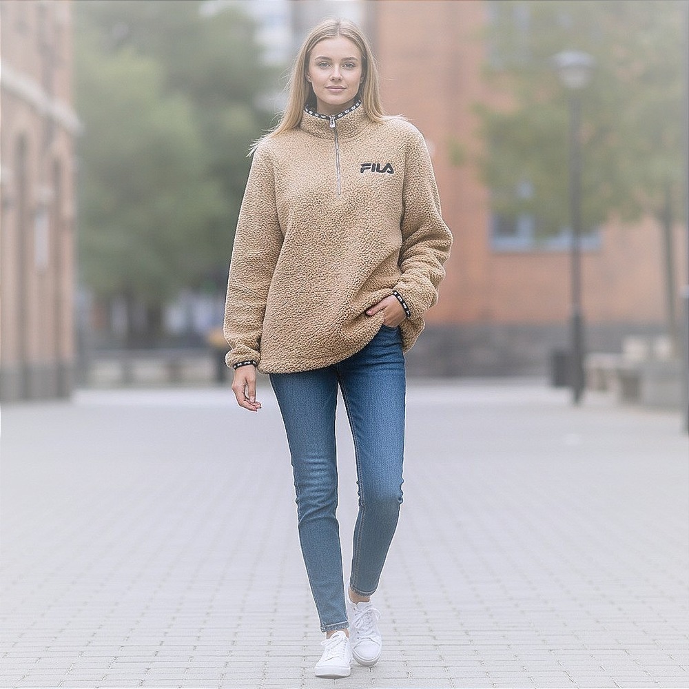 Vintage Fila Tan Zip Up Sweater with Embroidered Logo